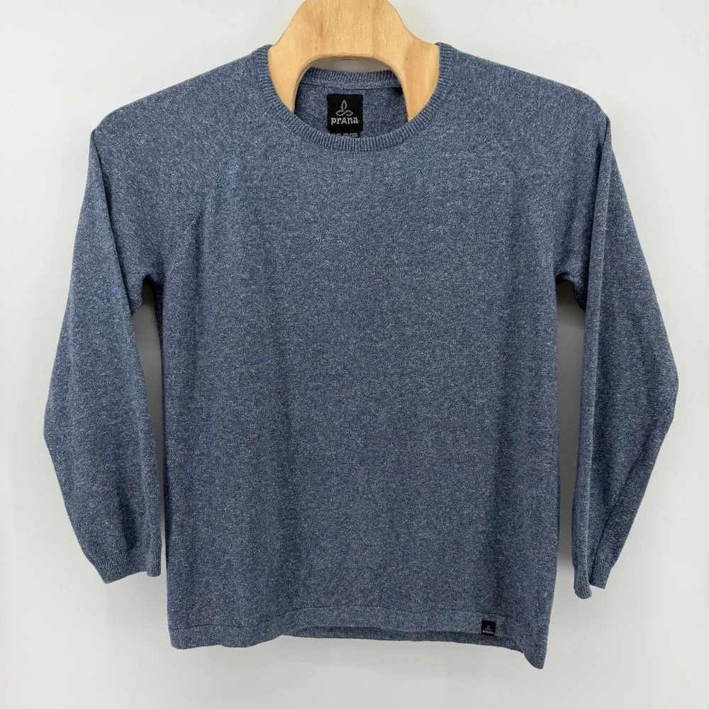 prAna Crewneck Sweater Mens XL Blue Heather Organic‎ Cotton Raglan Long Sleeve